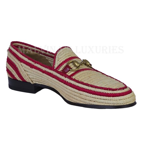 GUCCI SHOES MENS NATURAL RAFFIA HORSEBIT LOAFERS MOCCASINS sz 7 US 7.5 main image 6